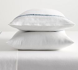 Open Box: Belgian Flax Linen Contrast Flange Pillowcases, King, Set of 2 - White Chambray