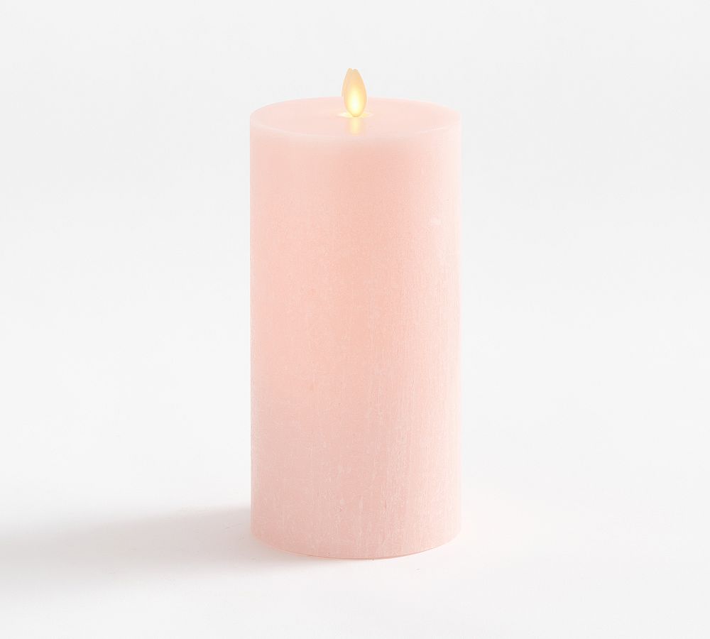 Premium Flickering Flameless Wax Pillar Candle - Salt Washed - Pale Pink, 4x8