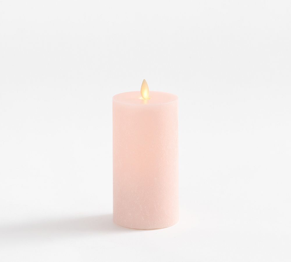 Premium Flickering Flameless Wax Pillar Candle - Salt Washed - Pale Pink, 3x6