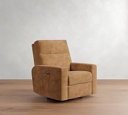 Open Box: Parker Square Arm Leather Power Swivel Glider Recliner, Polyester Wrapped Cushions - Keystone Sandstone