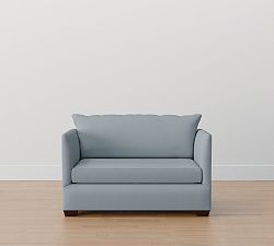 Open Box: Luna Upholstered Twin Sleeper Sofa, Polyester Wrapped Cushions - Performance Brushed Heathered Weave Chambray