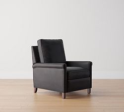 Open Box: Tyler Roll Arm Leather Manual Tall Recliner without Nailheads, 41" - Vintage Midnight, Espresso Legs