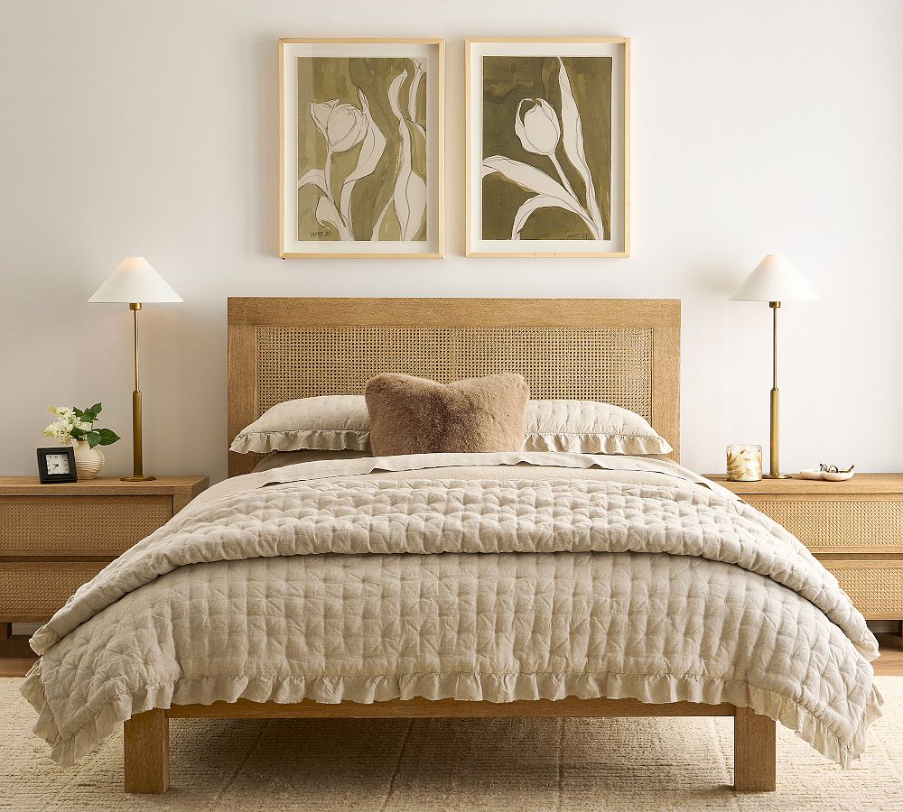 King/Cal KingBelgian Flax Linen Ruffle Tufted Quilt