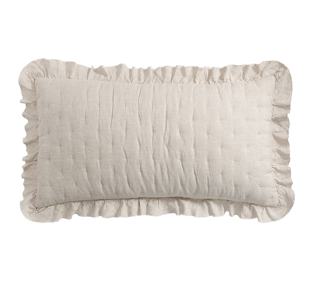 King Set of 2 Belgian Flax Linen Ruffle Tufted Quilted Sham