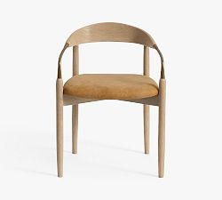 Open Box: Laguna Leather Dining Armchair - Keystone Sandstone, Seadrift