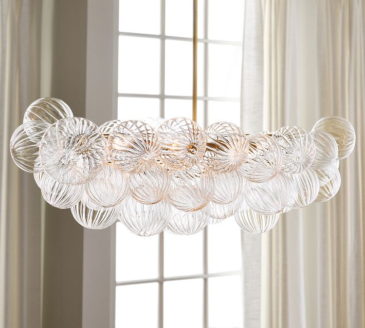 Pottery Barn ガラス/天井照明　① Cooper Glass Bubbled Oval Chandelier (40