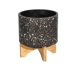 Terrazzo Planters on Wooden Stand, Dark Gray