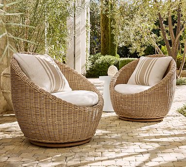 Huntington Petite Wicker Swivel Outdoor Papasan | Pottery Barn