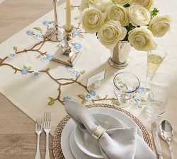 Cherry Blossom Embroidered Cotton Table Throw