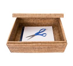 Tava Handwoven Rattan Flat Legal File Storage Box With Lid
