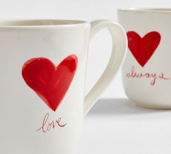 Painted Hearts Stoneware Mugs - Set of 2