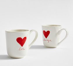 Painted Hearts Stoneware Mugs - Set of 2