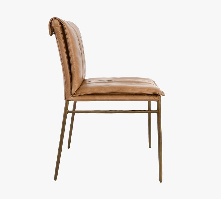 Side view of tan leather chair