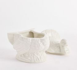 Figural Turkey Stoneware Lidded Serving Bowl
