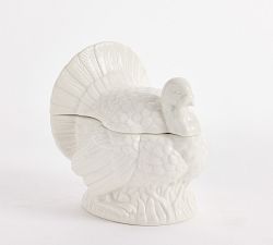 Figural Turkey Stoneware Lidded Serving Bowl