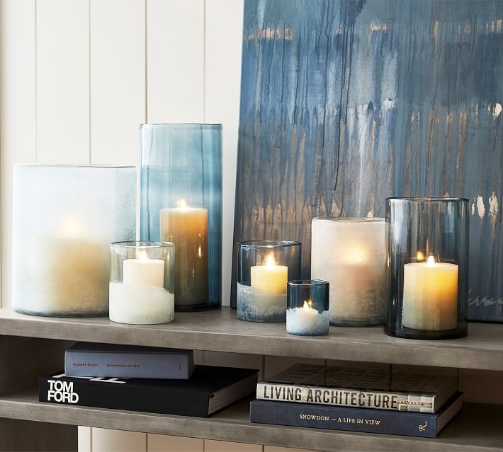 Blue/Clear Glass Candle Holder ,Set of 3 Glass Hurricane Candle Holders,Flower Vases,Perfect as a Wedding Centerpieces in Arabia | Whizz Hurricane Candleholders