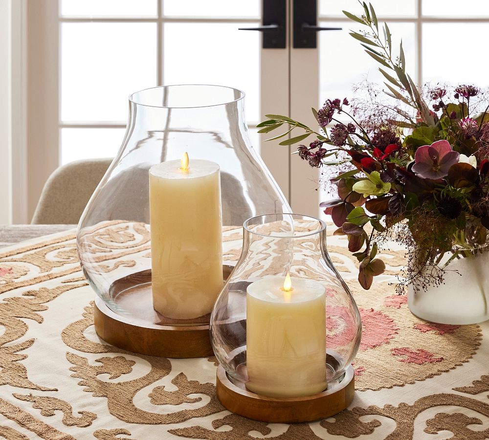 Sherbourne Wood Base Hurricane Candle Holder | Pottery Barn