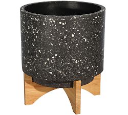 Terrazzo Planters on Wooden Stand, Dark Gray