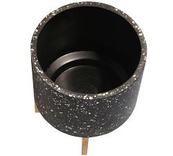 Terrazzo Planters on Wooden Stand, Dark Gray