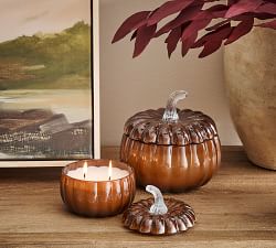 Handcrafted Pumpkin Lidded Recycled Glass Candles - Harvest Spice