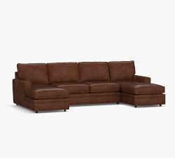Pearce Square Arm Leather Double Chaise Sectional (130")