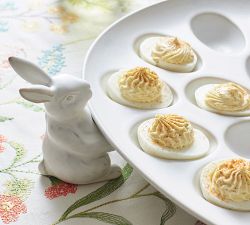 Rustic Bunny Stoneware Deviled Egg Platter