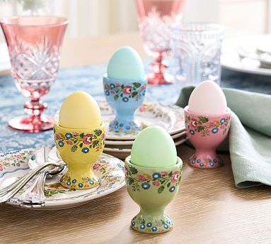 Botanical Bunny Stoneware Egg Cups - Mixed Set of 4 | Pottery Barn