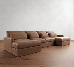 Westwood Slim Arm Deep Seat Leather Double Chaise Sectional (167"&ndash;180")