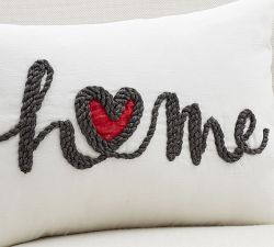 Home Heart Embroidered Lumbar Pillow Cover