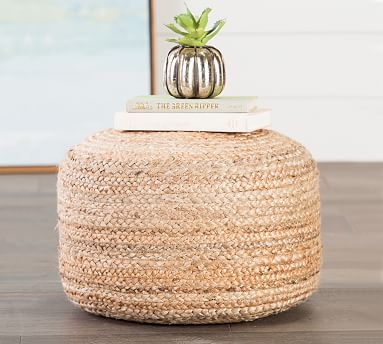 Hand Braided Jute Pouf Ottoman - 20x20x10 Inch Round Boho Footrest For Living Room, Bedroom & Nursery
