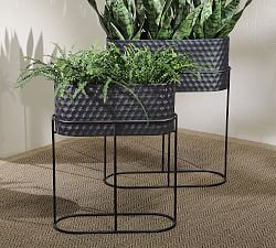 Reina Black Metal Oval Planters on Stand - Set of 2