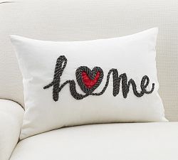 Home Heart Embroidered Lumbar Pillow Cover