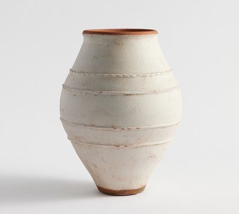 Artisan Handcrafted Terracotta Vase, Olive Jar, White