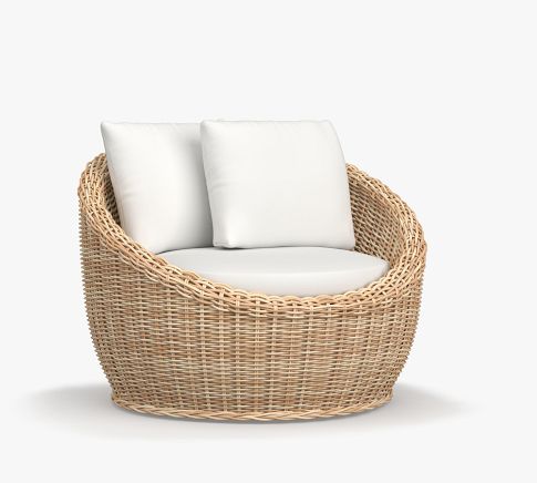 Huntington All-Weather Wicker Papasan Swivel Outdoor Chair with Cushion, Natural