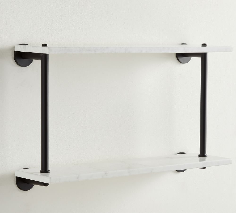 Linden Handcrafted Double Marble Shelf (24") - Matte Black