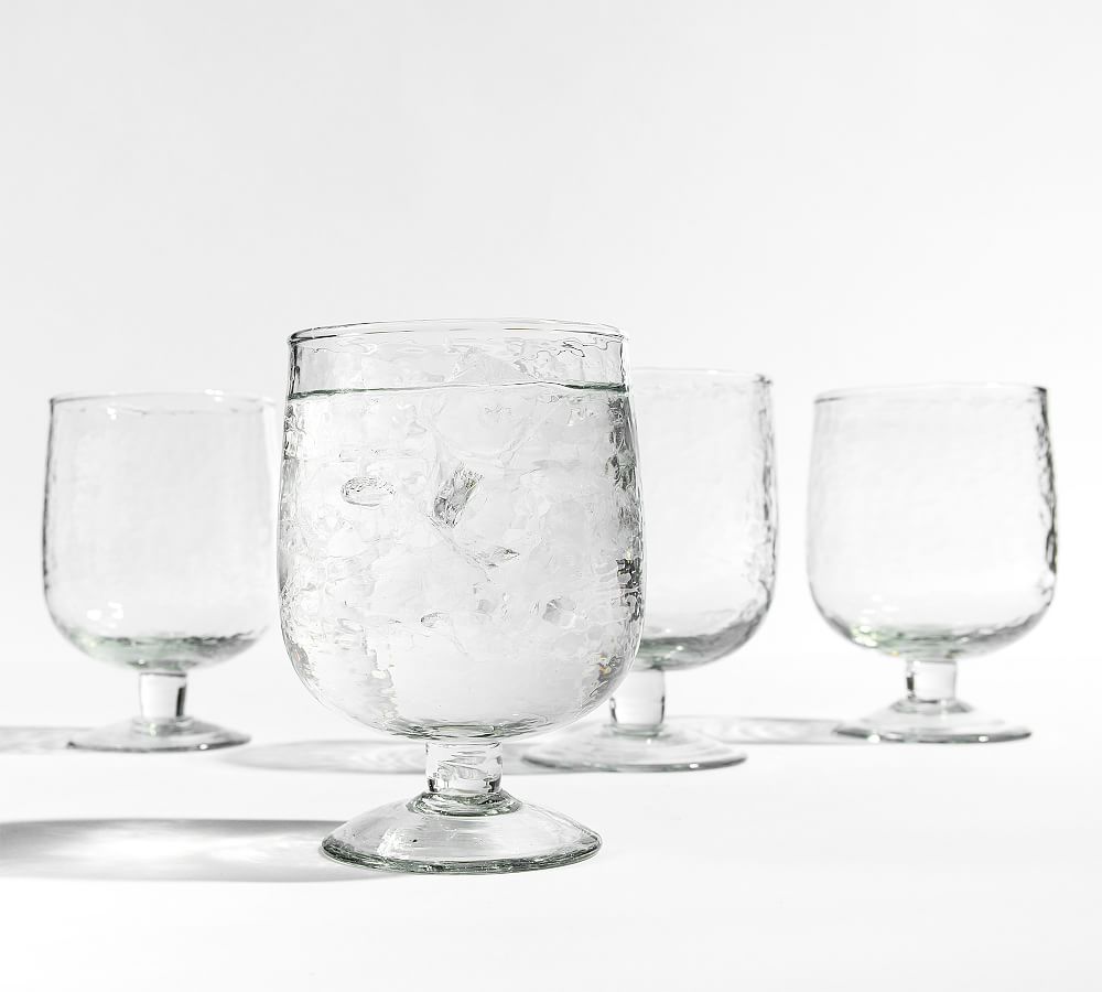 Hammered Handcrafted Glass Goblets - Set of 4 - Clear