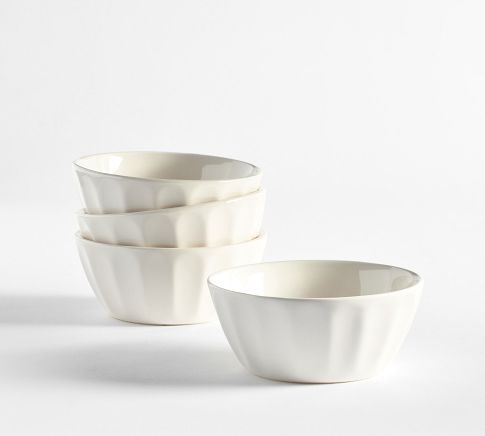 Heirloom Stoneware Snack Bowls, Set of 4 - White