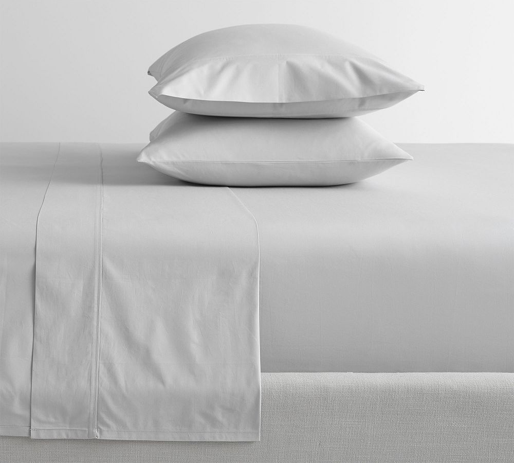 400-Thread-Count Organic Percale Sheet Set - Gray Mist, Queen