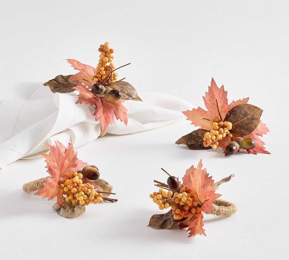 Fall Botanical Napkin Rings - Set of 4 - Set of 4 - Multi