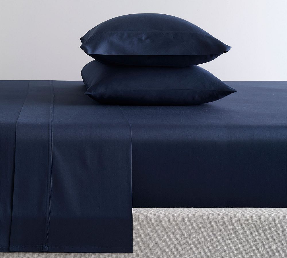 400-Thread-Count Organic Percale Sheet Set - Navy, Queen