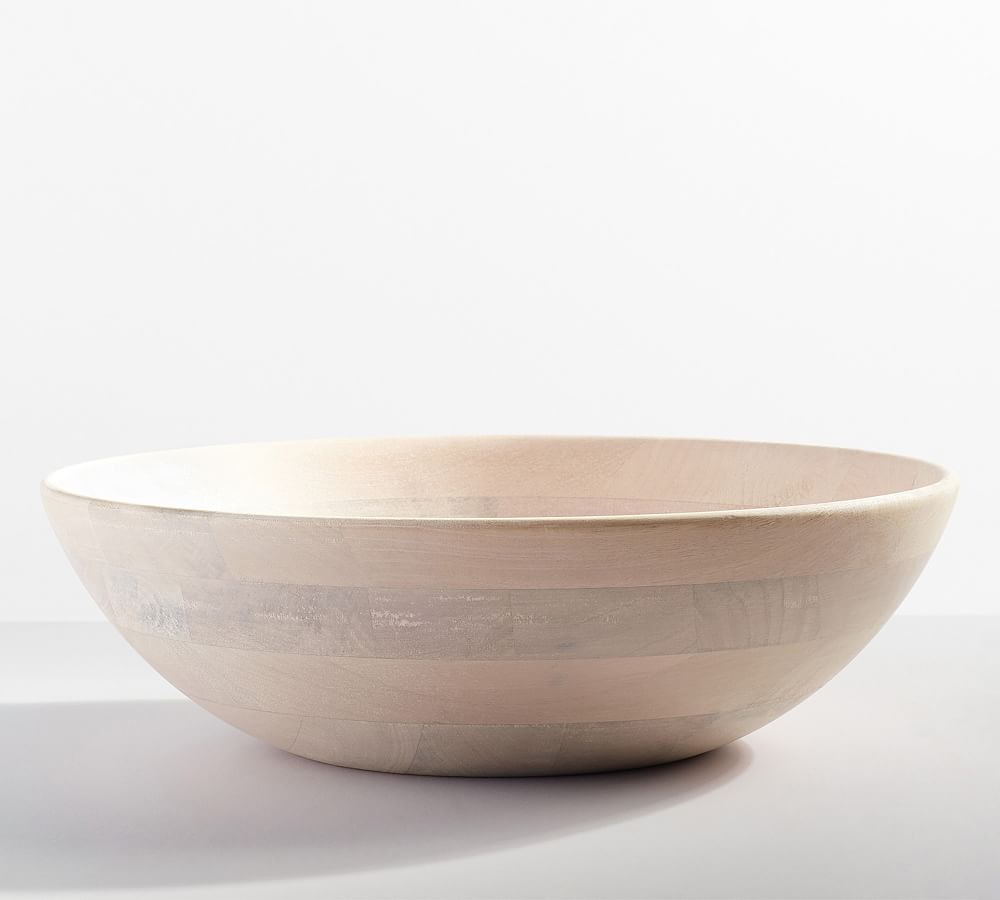 Chateau Wood Handcrafted Salad Bowls - XL 20" - White Washed
