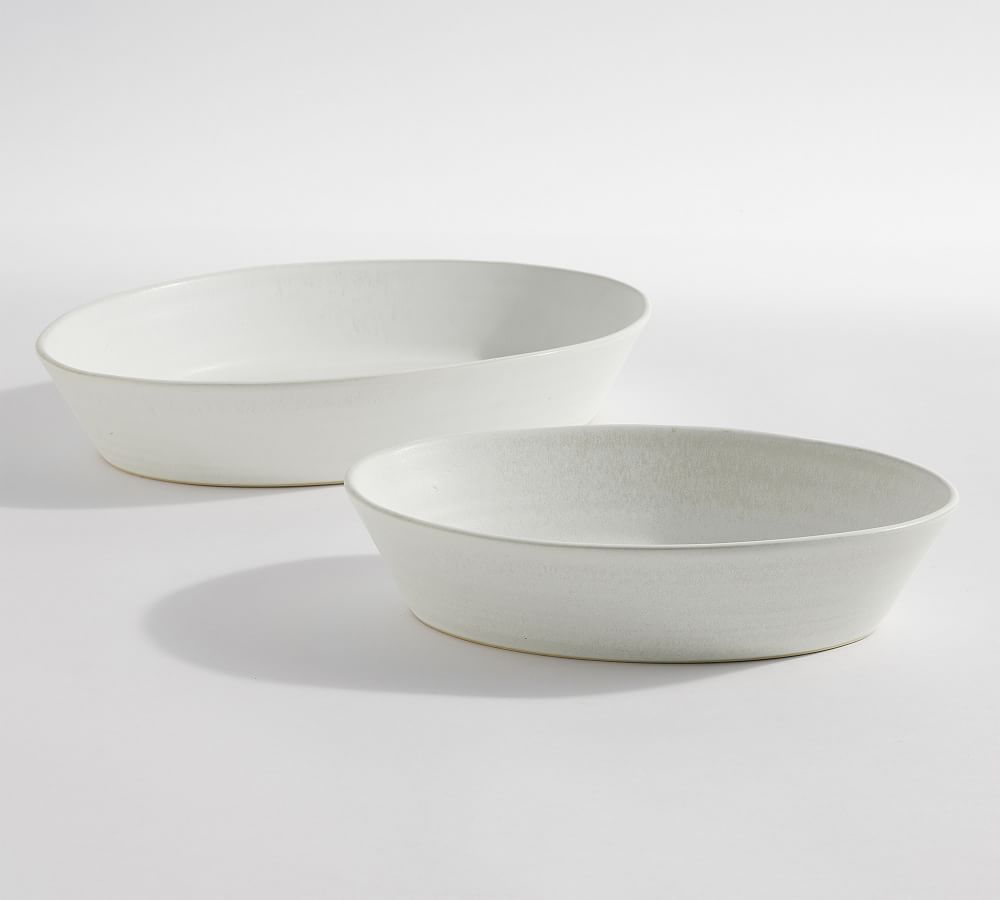 Larkin Stoneware Oval Walled Serving Platters - Set of 2 - Shell White