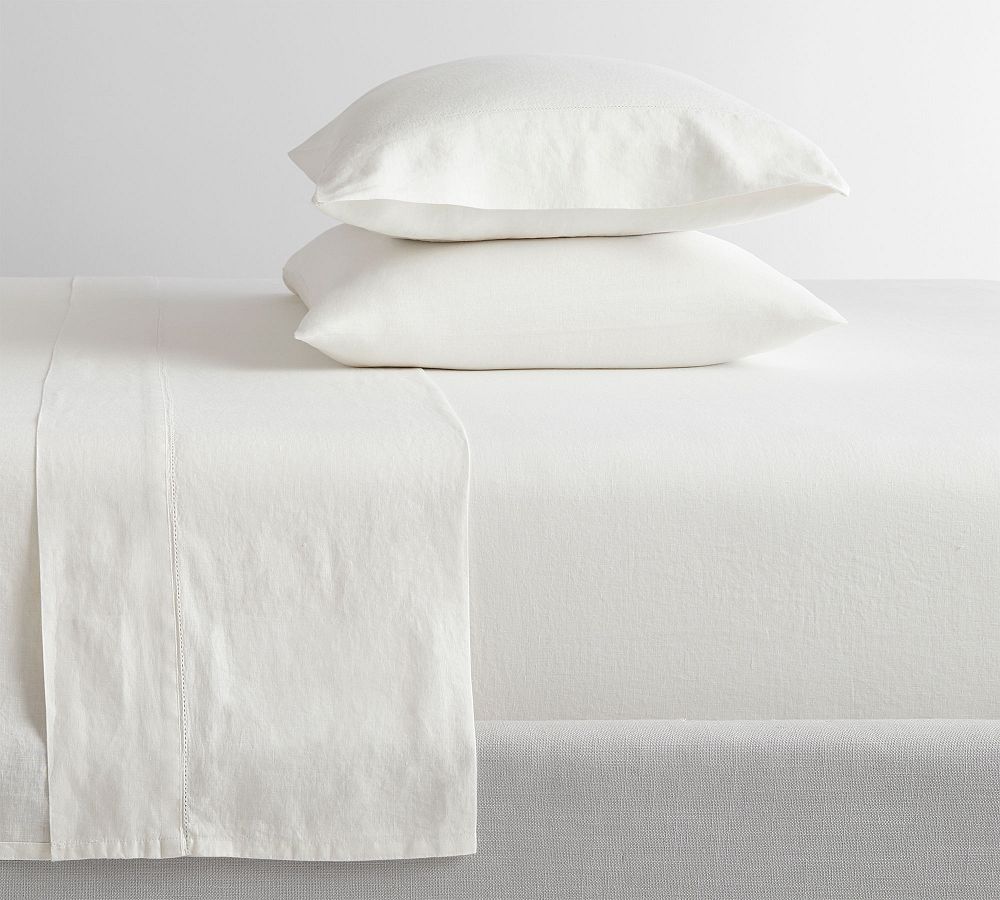Belgian Flax Linen Hemstitch Sheet Set - Classic Ivory, Queen Sized