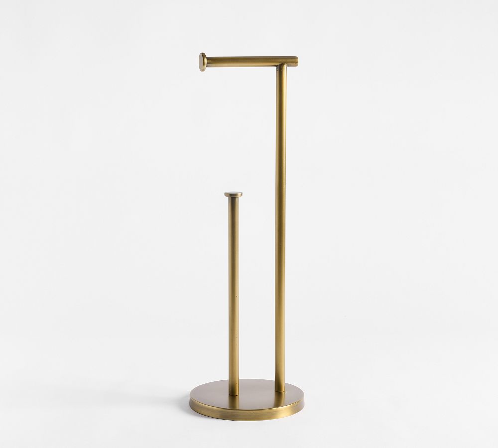 Linden Standing Toilet Paper Holder - Tumbled Brass