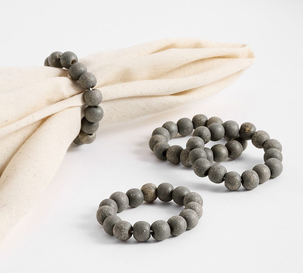 Wood Beaded Napkin Rings - Set of 4