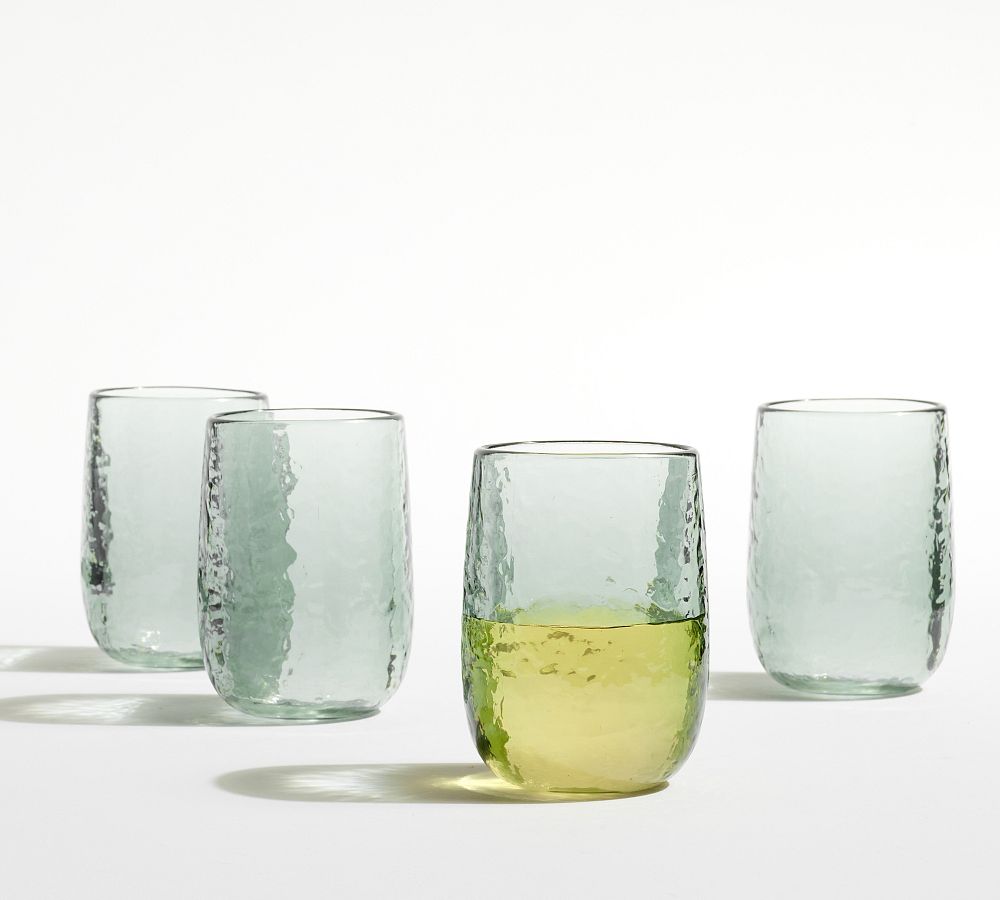 Hammered Outdoor Stemless Wine Glasses - Set of 4 - Mist Blue