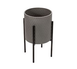 Bella Gray Patterned Raised Planters with Black Stand - Set of 2