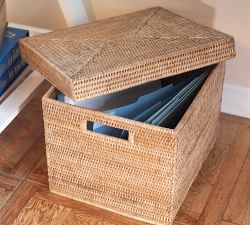 Tava Handwoven Rattan Letter File Box With Lid