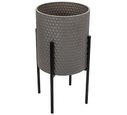 Bella Gray Patterned Raised Planters with Black Stand - Set of 2