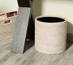 Tava Handwoven Rattan Round Tapered Waste Basket With Metal Liner